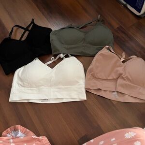 Set of Four Bralettes in Black, Green, White, and Tan